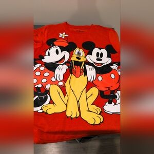 Disney Red Shirt with Mickey, Minnie, and Pluto